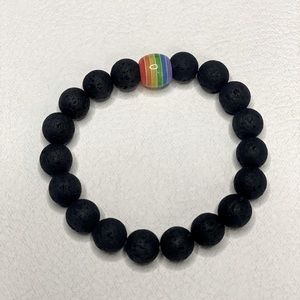 iHeart LGBTQ+ Pride Rainbow Handmade Braided Bracelet - Lava Stone